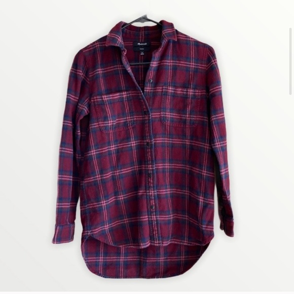 Madewell Classic Flannel XS Maroon and Navy - Picture 2 of 9